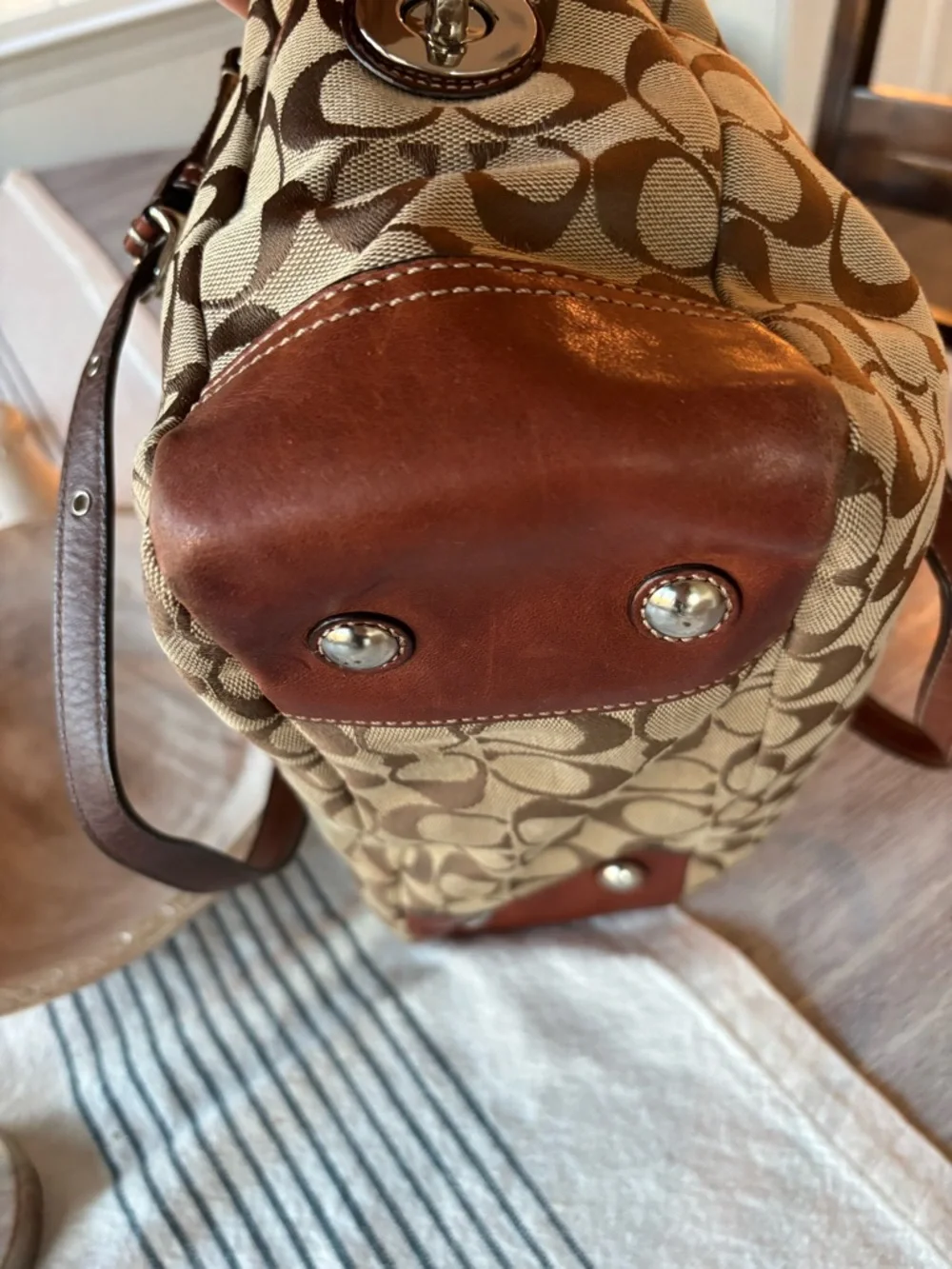 🍃🦋 Coach Heritage Brown Signature Canvas Tote with Leather Trim 12729 - Picture 12 of 16